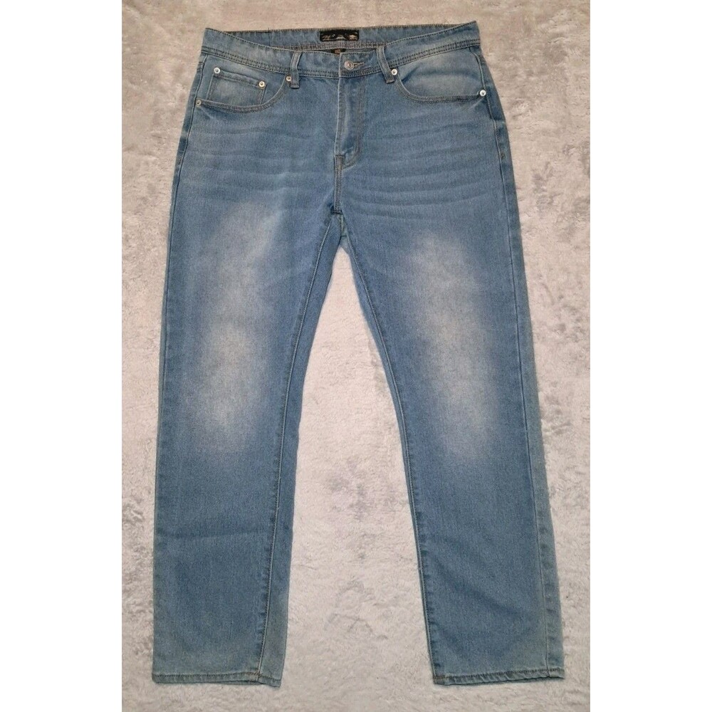 Nickel & Iron Jeans Mens 34x30 Blue Straight Stretch Stone Wash Denim Spandex